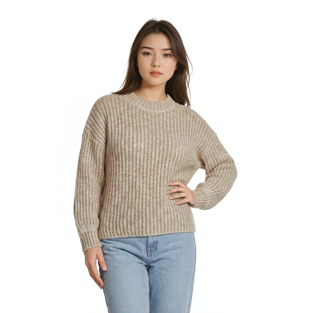 POL Anthropologie Sweater Women's Size Small Beige Ivory Striped Chunky Cozy